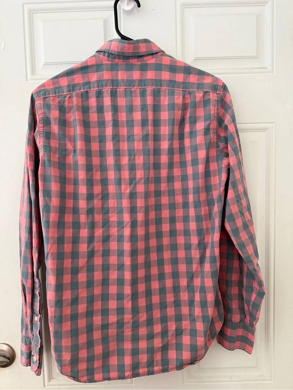 J. Crew Tailored Slim Fit Coral Pink and Blue Plaid Button-Down Shirt
